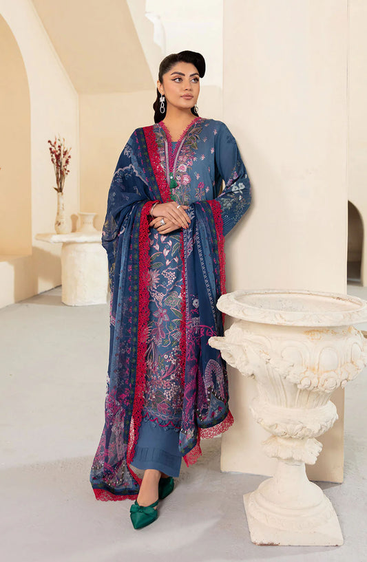 Mashaal by Ramsha Embroidered Lawn Unstitched 3 Piece Suit - L-1305 - RM25MSH13 - Blue - Summer Collection