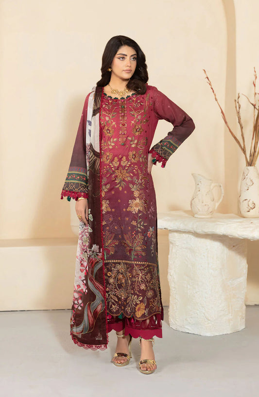Mashaal by Ramsha Embroidered Lawn Unstitched 3 Piece Suit - L-1303 - RM25MSH13 - Red - Summer Collection