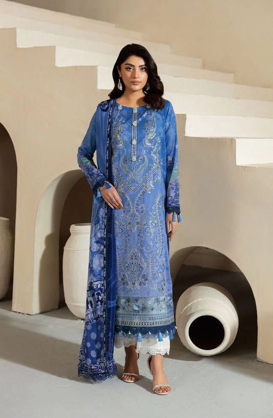 Mashaal by Ramsha Embroidered Lawn Unstitched 3 Piece Suit - L-1302 - RM25MSH13 - Blue - Summer Collection