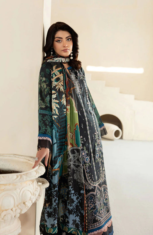 Mashaal by Ramsha Embroidered Lawn Unstitched 3 Piece Suit - L-1301 - RM25MSH13 - Black - Summer Collection