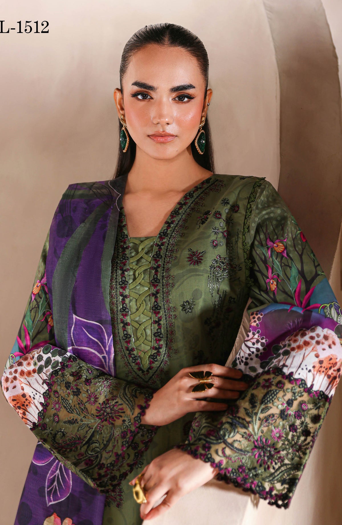 Mashaal by Ramsha Luxury Embroidered Lawn Unstitched 3 Piece Suit - L-1512 - RM26MSH - Green - Summer Collection