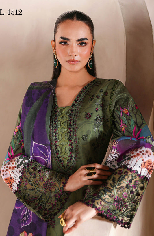 Mashaal by Ramsha Luxury Embroidered Lawn Unstitched 3 Piece Suit - L-1512 - RM26MSH - Green - Summer Collection