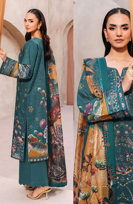 Mashaal by Ramsha Luxury Embroidered Lawn Unstitched 3 Piece Suit - L-1511 - RM26MSH - Teal - Summer Collection