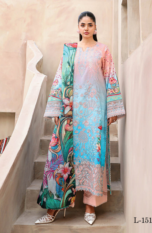 Mashaal by Ramsha Luxury Embroidered Lawn Unstitched 3 Piece Suit - L-1510 - RM26MSH - Pink - Summer Collection