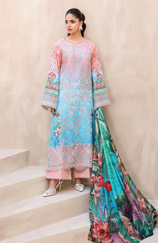 Mashaal by Ramsha Luxury Embroidered Lawn Unstitched 3 Piece Suit - L-1510 - RM26MSH - Pink - Summer Collection