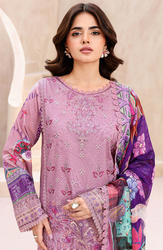 Mashaal by Ramsha Luxury Embroidered Lawn Unstitched 3 Piece Suit - L-1508 - RM26MSH - Pink - Summer Collection