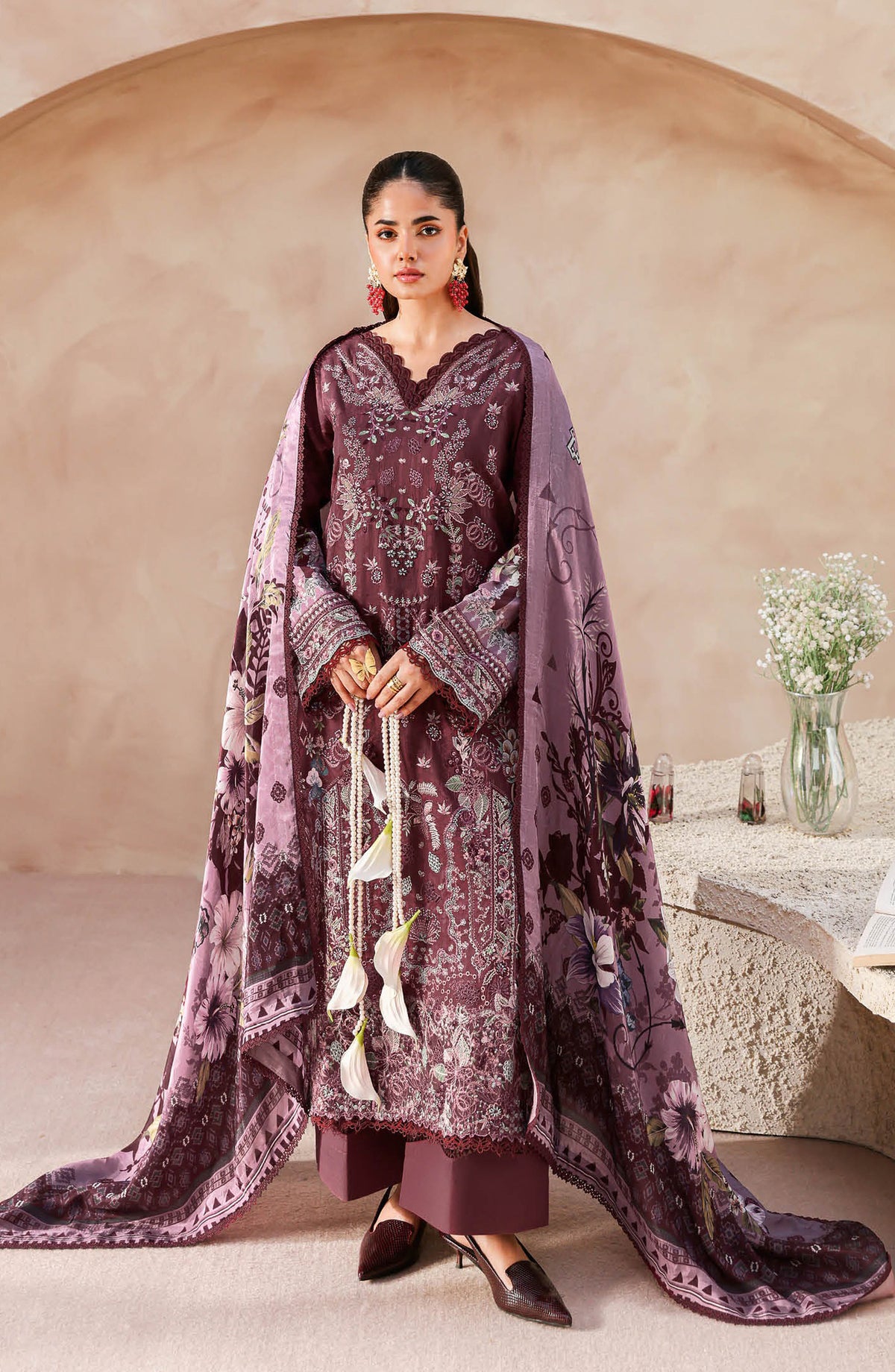 Mashaal by Ramsha Luxury Embroidered Lawn Unstitched 3 Piece Suit - L-1507 - RM26MSH - Purple - Summer Collection