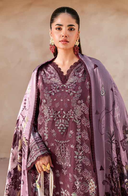 Mashaal by Ramsha Luxury Embroidered Lawn Unstitched 3 Piece Suit - L-1507 - RM26MSH - Purple - Summer Collection