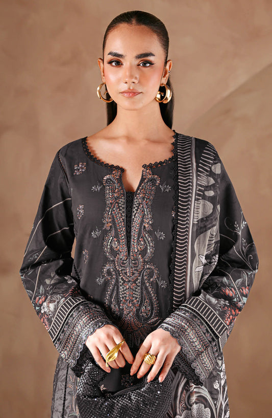 Mashaal by Ramsha Luxury Embroidered Lawn Unstitched 3 Piece Suit - L-1506 - RM26MSH - Black - Summer Collection