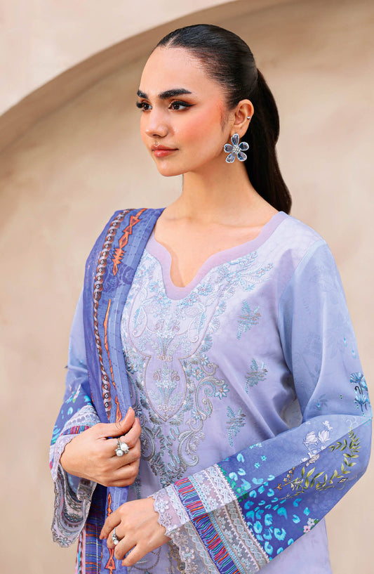 Mashaal by Ramsha Luxury Embroidered Lawn Unstitched 3 Piece Suit - L-1505 - RM26MSH - Blue - Summer Collection