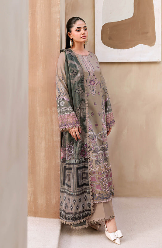 Mashaal by Ramsha Luxury Embroidered Lawn Unstitched 3 Piece Suit - L-1504 - RM26MSH - Beige - Summer Collection