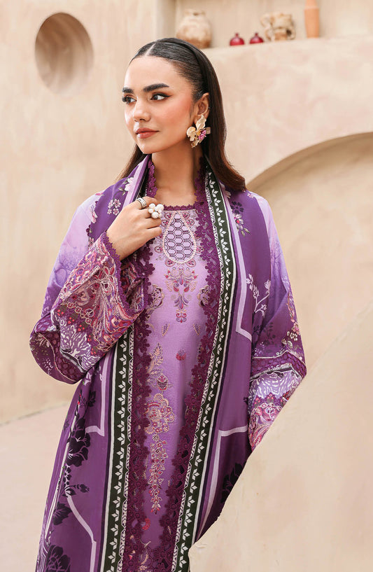 Mashaal by Ramsha Luxury Embroidered Lawn Unstitched 3 Piece Suit - L-1502 - RM26MSH - Purple - Summer Collection