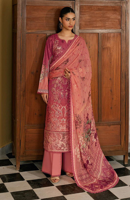 Mashaal by Ramsha Embroidered Lawn Unstitched 3 Piece Suit - L-1611 - RM26LW - Pink - Summer Collection