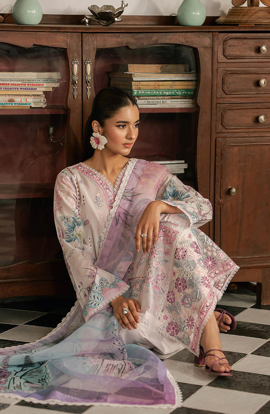 Mashaal by Ramsha Embroidered Lawn Unstitched 3 Piece Suit - L-1610 - RM26LW - White - Summer Collection
