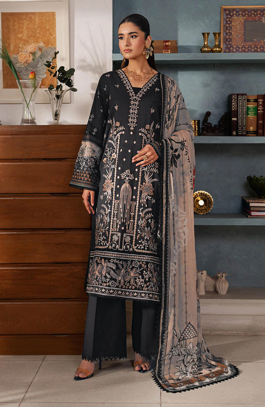 Mashaal by Ramsha Embroidered Lawn Unstitched 3 Piece Suit - L-1608 - RM26LW - Black - Summer Collection