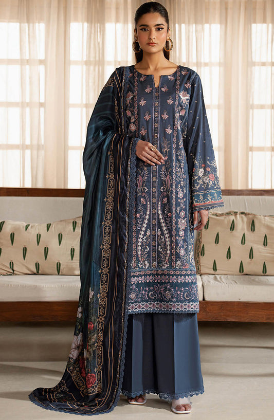 Mashaal by Ramsha Embroidered Lawn Unstitched 3 Piece Suit - L-1606 - RM26LW - Blue - Summer Collection