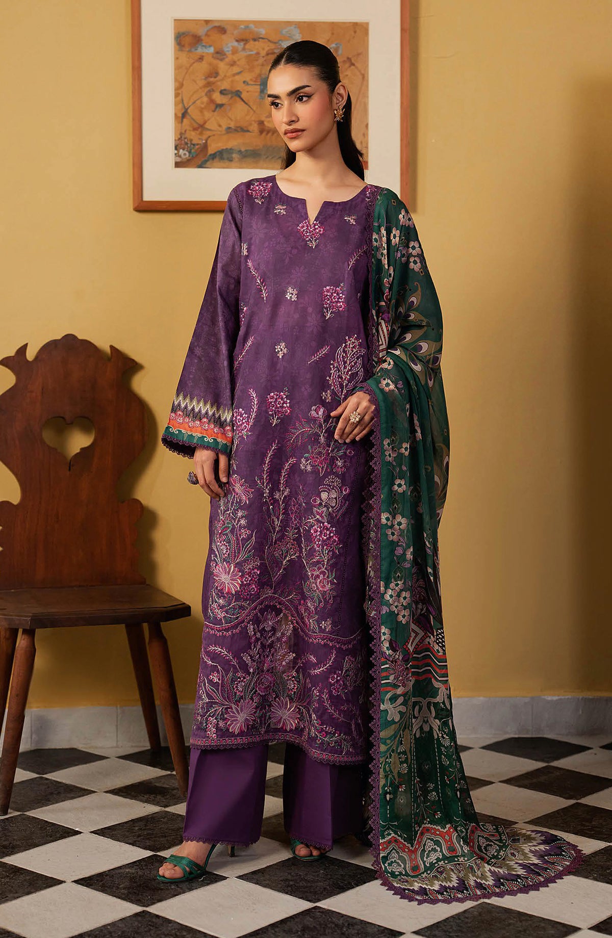 Mashaal by Ramsha Embroidered Lawn Unstitched 3 Piece Suit - L-1605 - RM26LW - Purple - Summer Collection