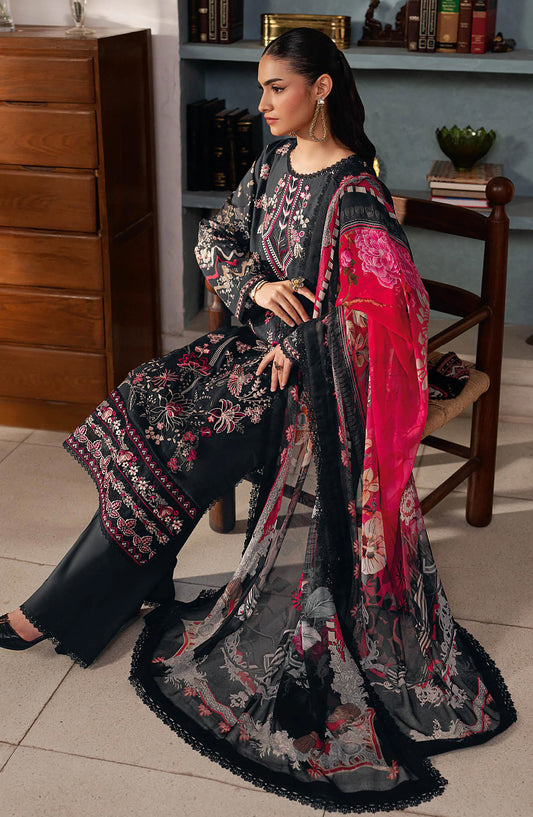Mashaal by Ramsha Embroidered Lawn Unstitched 3 Piece Suit - L-1603 - RM26LW - Black - Summer Collection