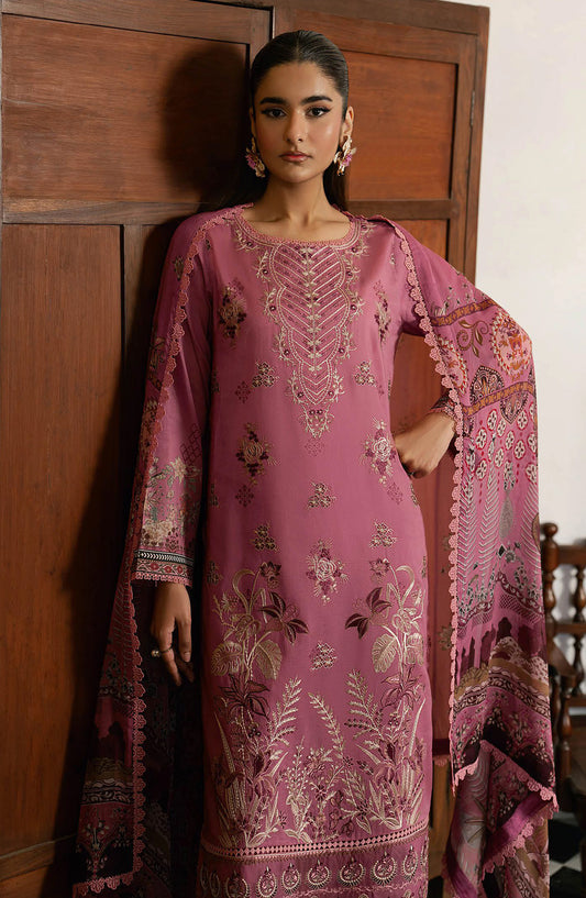 Mashaal by Ramsha Embroidered Lawn Unstitched 3 Piece Suit - L-1602 - RM26LW - Pink - Summer Collection