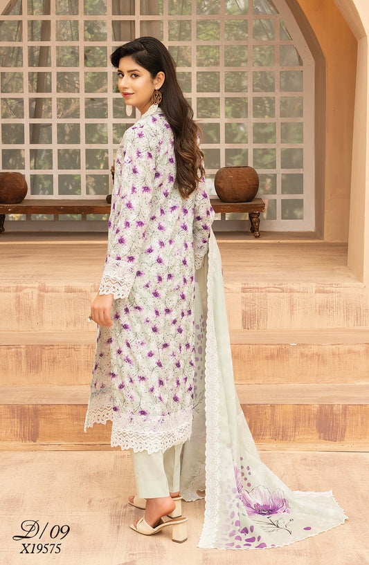 Mashaal by Riaz Arts Embroidered Lawn Unstitched 3 Piece Suit - D-09 - RA26HLS - Purple Green - Summer Collection