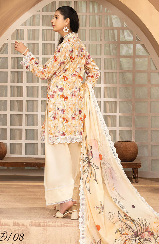 Mashaal by Riaz Arts Embroidered Lawn Unstitched 3 Piece Suit - D-08 - RA26HLS - Peach - Summer Collection