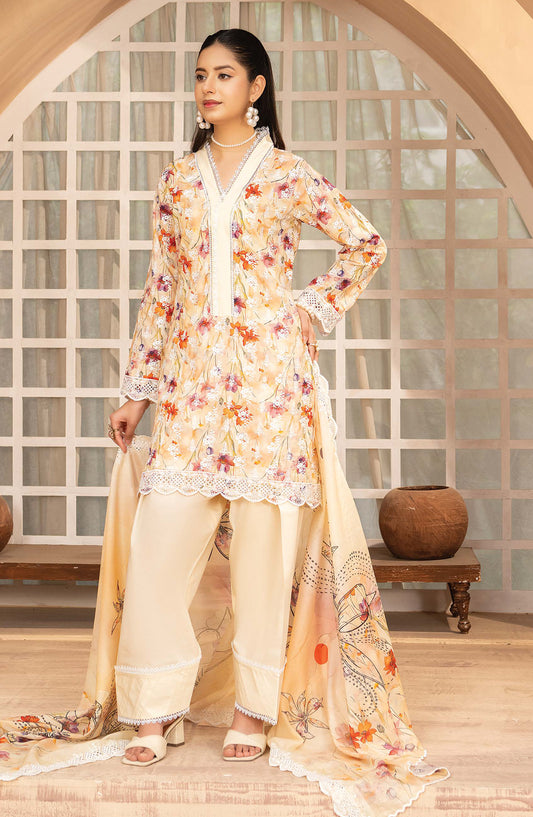 Mashaal by Riaz Arts Embroidered Lawn Unstitched 3 Piece Suit - D-08 - RA26HLS - Peach - Summer Collection