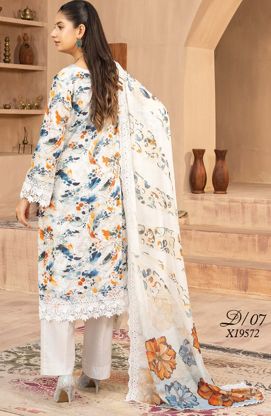 Mashaal by Riaz Arts Embroidered Lawn Unstitched 3 Piece Suit - D-07 - RA26HLS - Off White - Summer Collection
