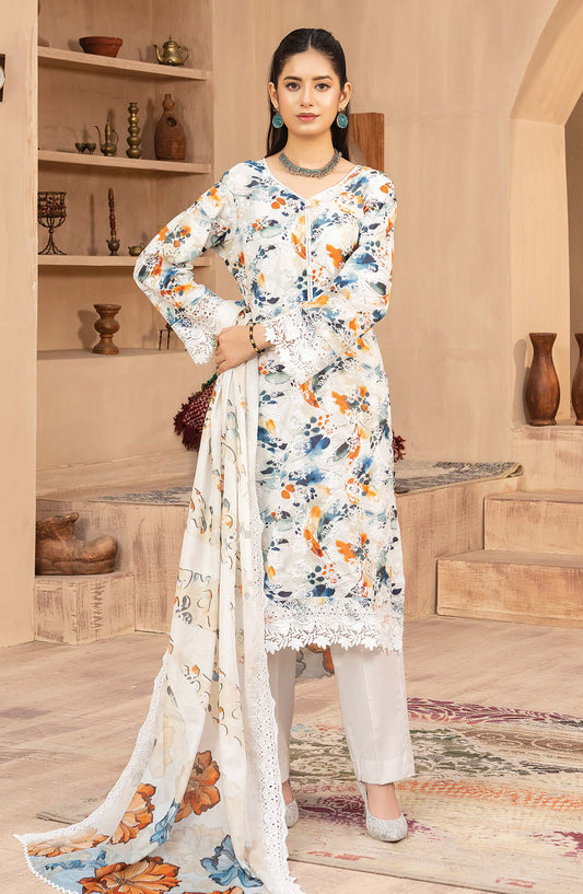 Mashaal by Riaz Arts Embroidered Lawn Unstitched 3 Piece Suit - D-07 - RA26HLS - Off White - Summer Collection