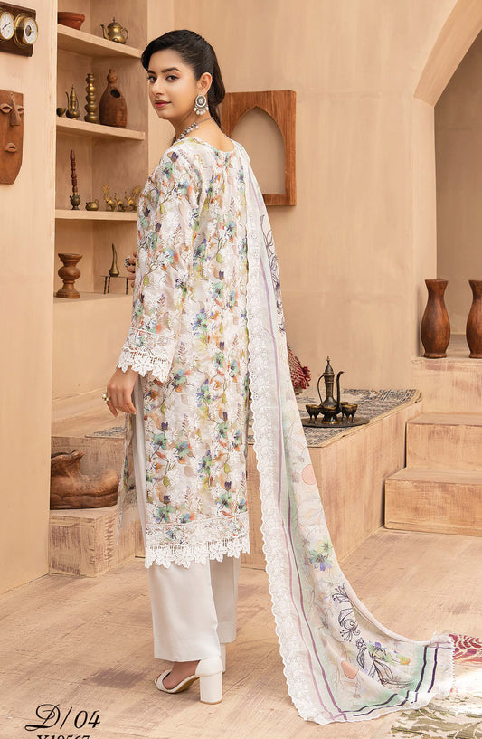 Mashaal by Riaz Arts Embroidered Lawn Unstitched 3 Piece Suit - D-04 - RA26HLS - Cream - Summer Collection