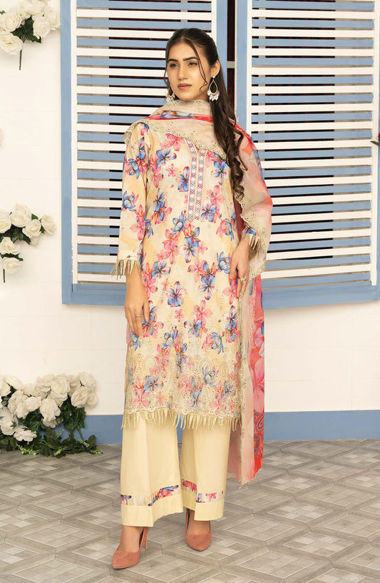 Mashaal by Riaz Arts Embroidered Lawn Unstitched 3 Piece Suit - D-10 - RA26MSL - Lemon - Summer Collection