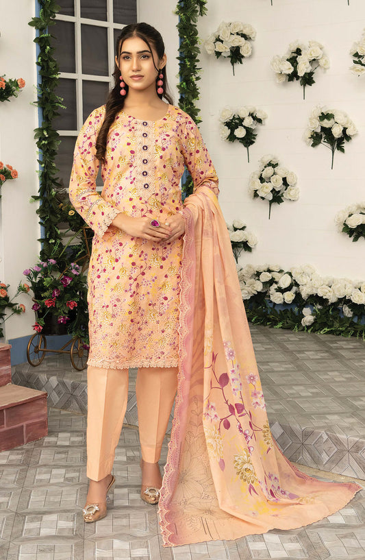 Mashaal by Riaz Arts Embroidered Lawn Unstitched 3 Piece Suit - D-09 - RA26MSL - Peach - Summer Collection