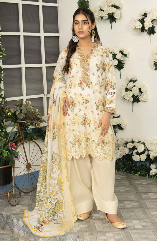 Mashaal by Riaz Arts Embroidered Lawn Unstitched 3 Piece Suit - D-05 - RA26MSL - Lemon - Summer Collection