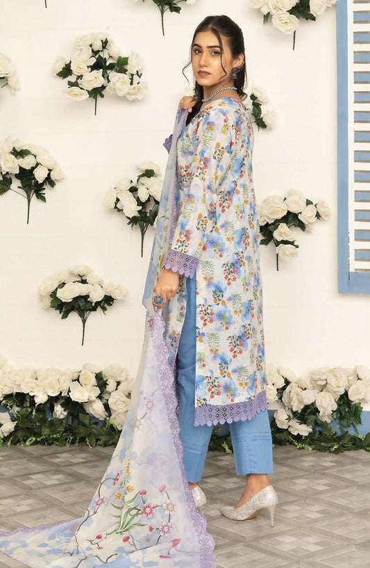 Mashaal by Riaz Arts Embroidered Lawn Unstitched 3 Piece Suit - D-04 - RA26MSL - Blue - Summer Collection