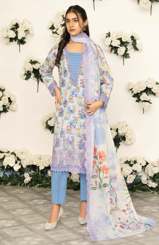 Mashaal by Riaz Arts Embroidered Lawn Unstitched 3 Piece Suit - D-04 - RA26MSL - Blue - Summer Collection