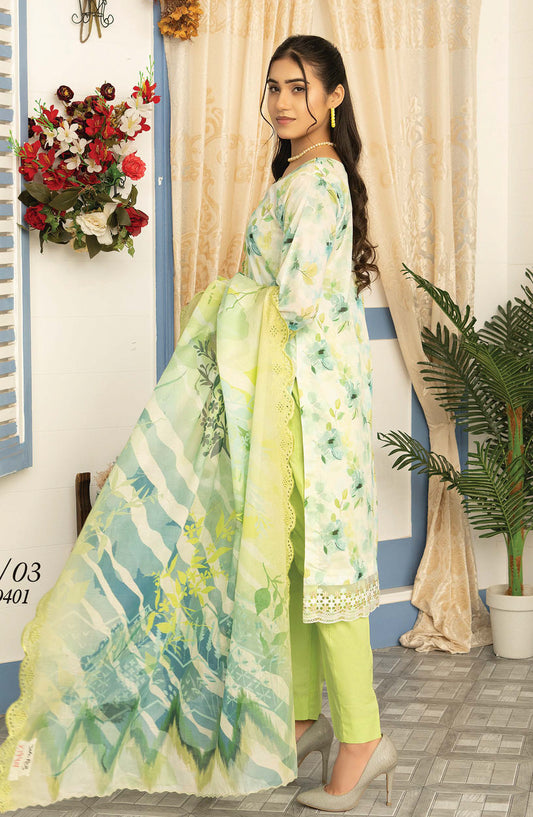 Mashaal by Riaz Arts Embroidered Lawn Unstitched 3 Piece Suit - D-03 - RA26MSL - Green - Summer Collection