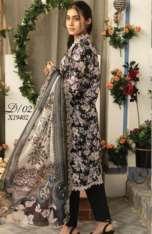 Mashaal by Riaz Arts Embroidered Lawn Unstitched 3 Piece Suit - D-02 - RA26MSL - Black - Summer Collection