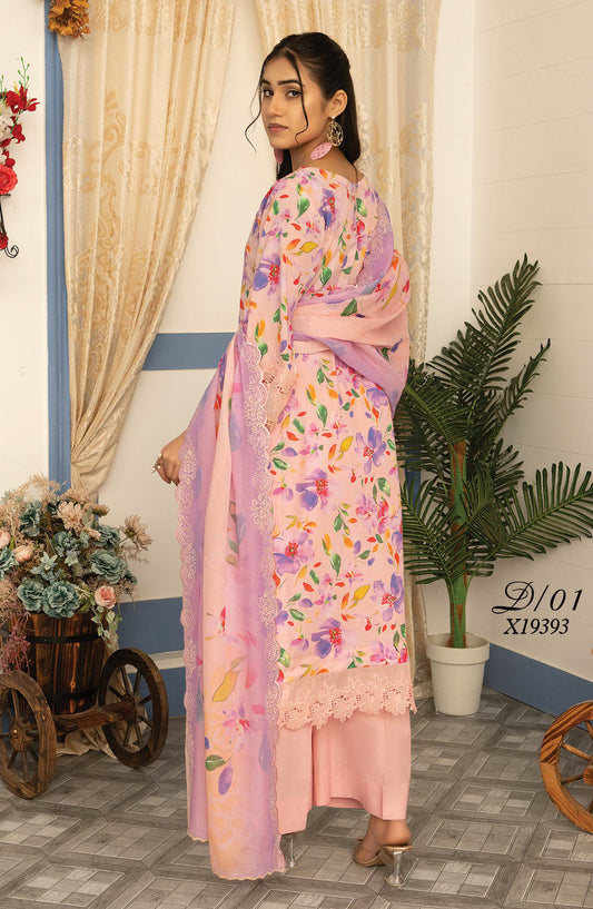 Mashaal by Riaz Arts Embroidered Lawn Unstitched 3 Piece Suit - D-01 - RA26MSL - Pink - Summer Collection
