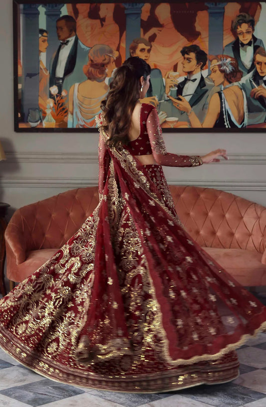 Mastani by Akbar Aslam Luxury Formals Embroidered Net Unstitched 3 Piece Suit - Shahbano - AKA25LFM - Red - Festive Collection
