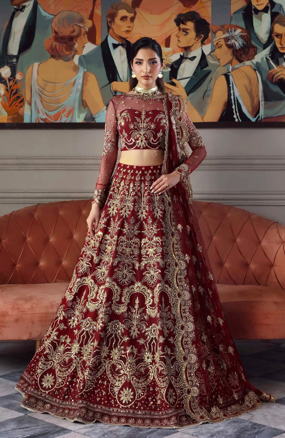 Mastani by Akbar Aslam Luxury Formals Embroidered Net Unstitched 3 Piece Suit - Shahbano - AKA25LFM - Red - Festive Collection