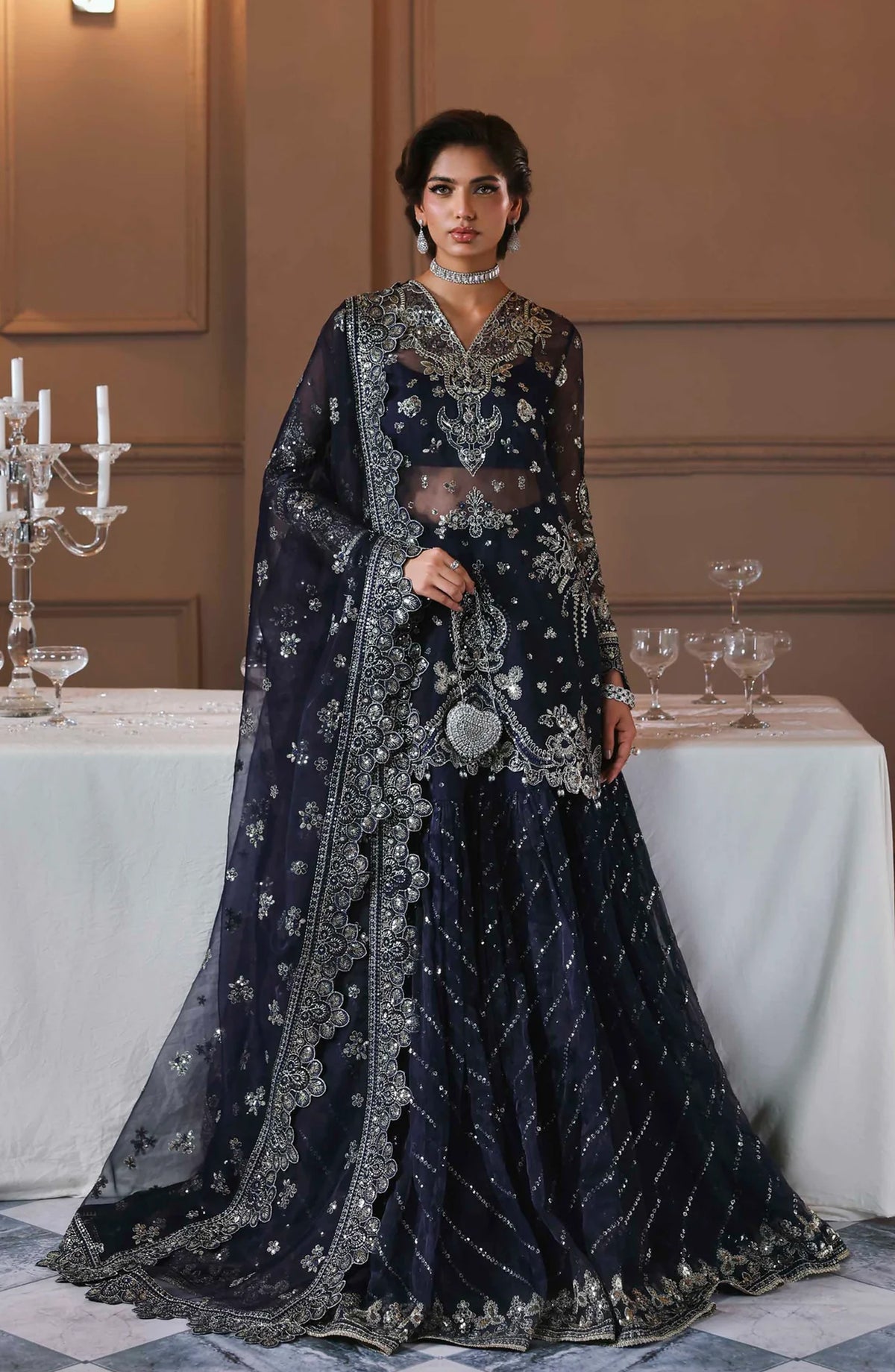 Mastani by Akbar Aslam Luxury Formals Embroidered Organza Unstitched 3 Piece Suit - Zarpari - AKA25LFM - Blue - Festive Collection