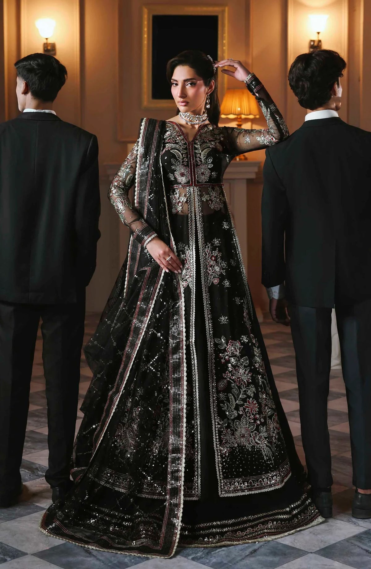 Mastani by Akbar Aslam Luxury Formals Embroidered Organza Unstitched 3 Piece Suit - Zarafreen - AKA25LFM - Black - Festive Collection