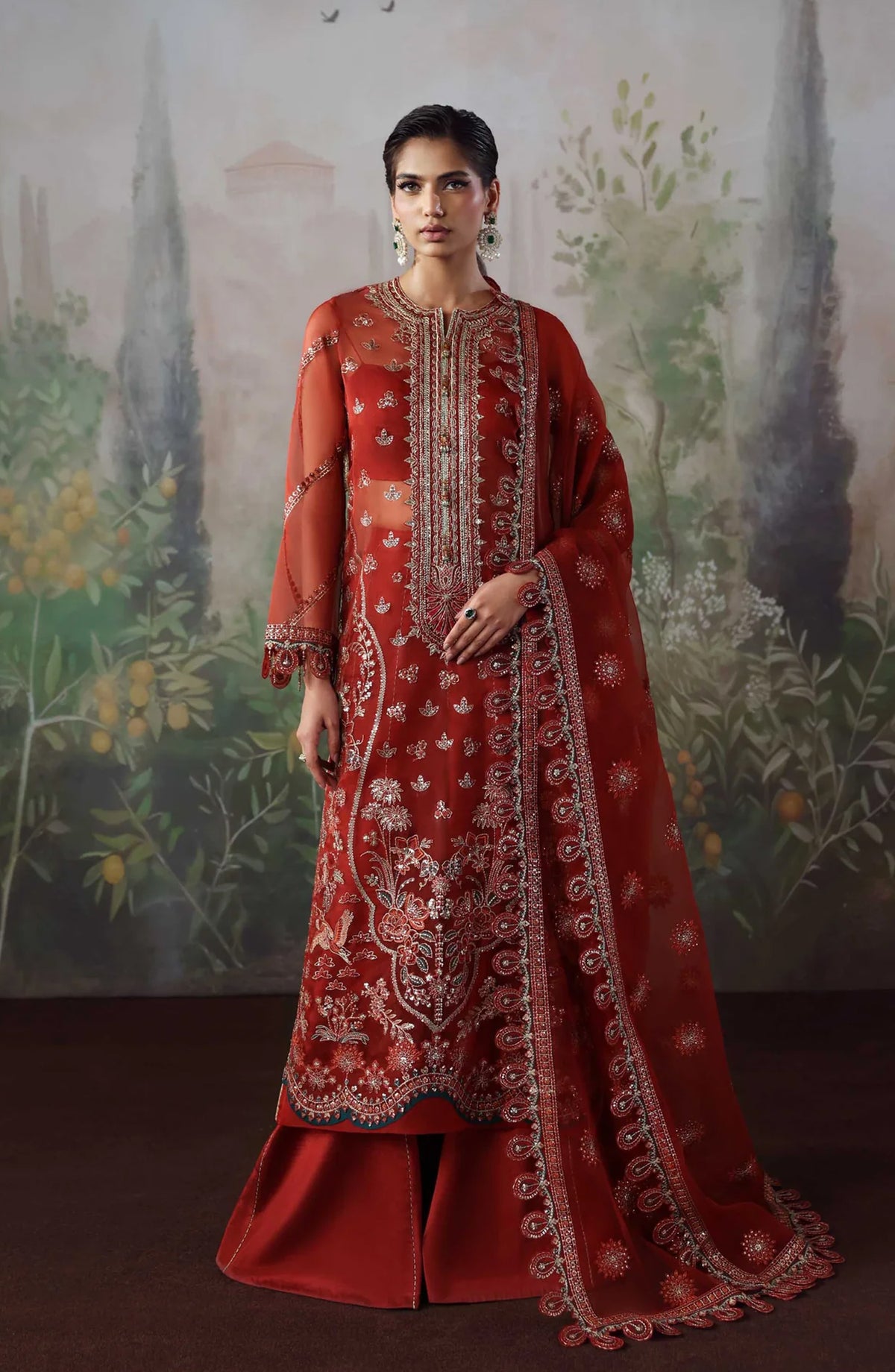 Mastani by Akbar Aslam Luxury Formals Embroidered Organza Unstitched 3 Piece Suit - Laalroz - AKA25LFM - Red - Festive Collection