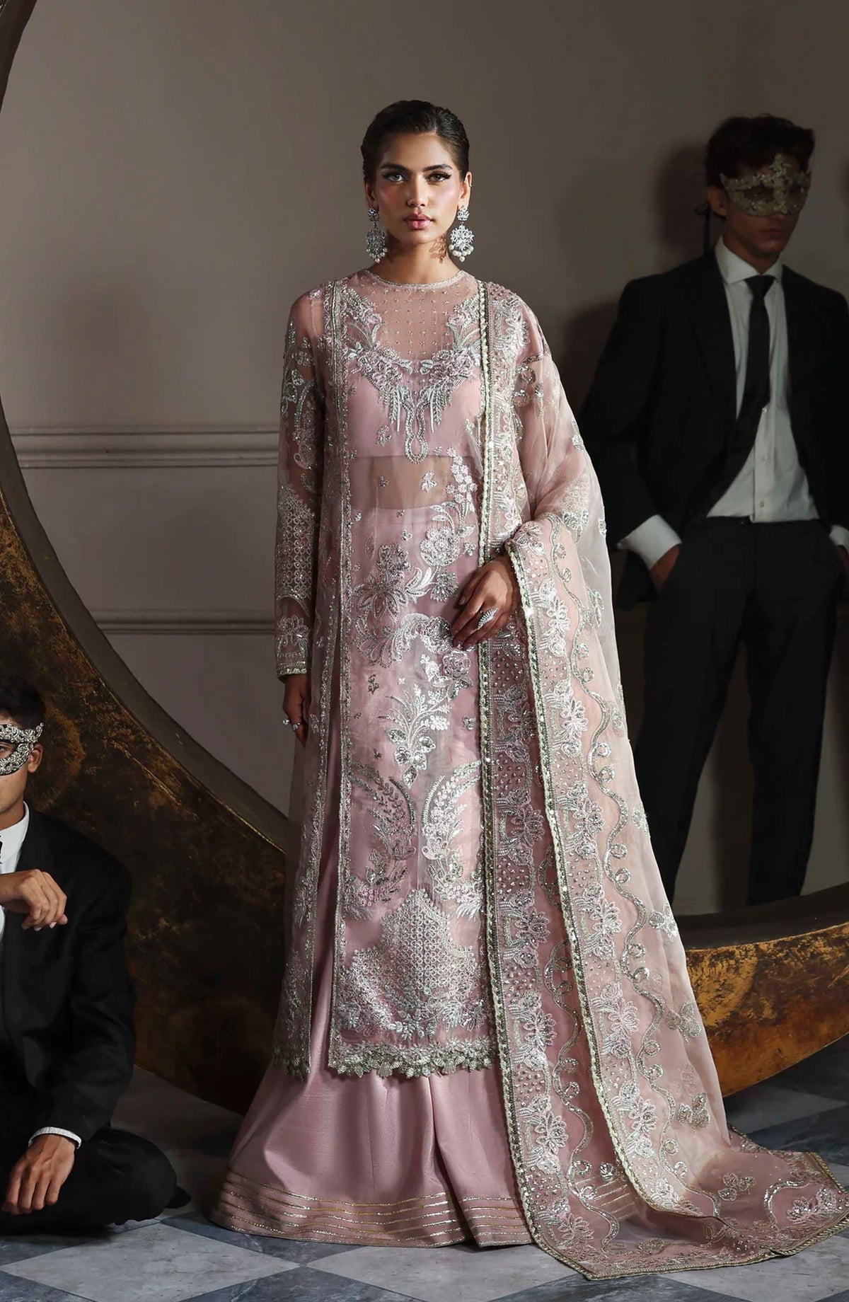 Mastani by Akbar Aslam Luxury Formals Embroidered Organza Unstitched 3 Piece Suit - Shahmeena - AKA25LFM - Pink - Festive Collection