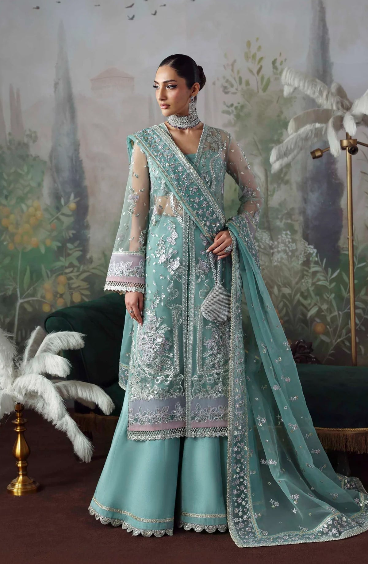 Mastani by Akbar Aslam Luxury Formals Embroidered Net Unstitched 3 Piece Suit - Shahnaz - AKA25LFM - Blue - Festive Collection