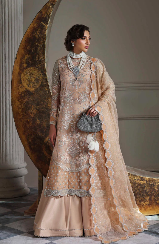 Mastani by Akbar Aslam Luxury Formals Embroidered Organza Unstitched 3 Piece Suit - Aabroza - AKA25LFM - Peach - Festive Collection