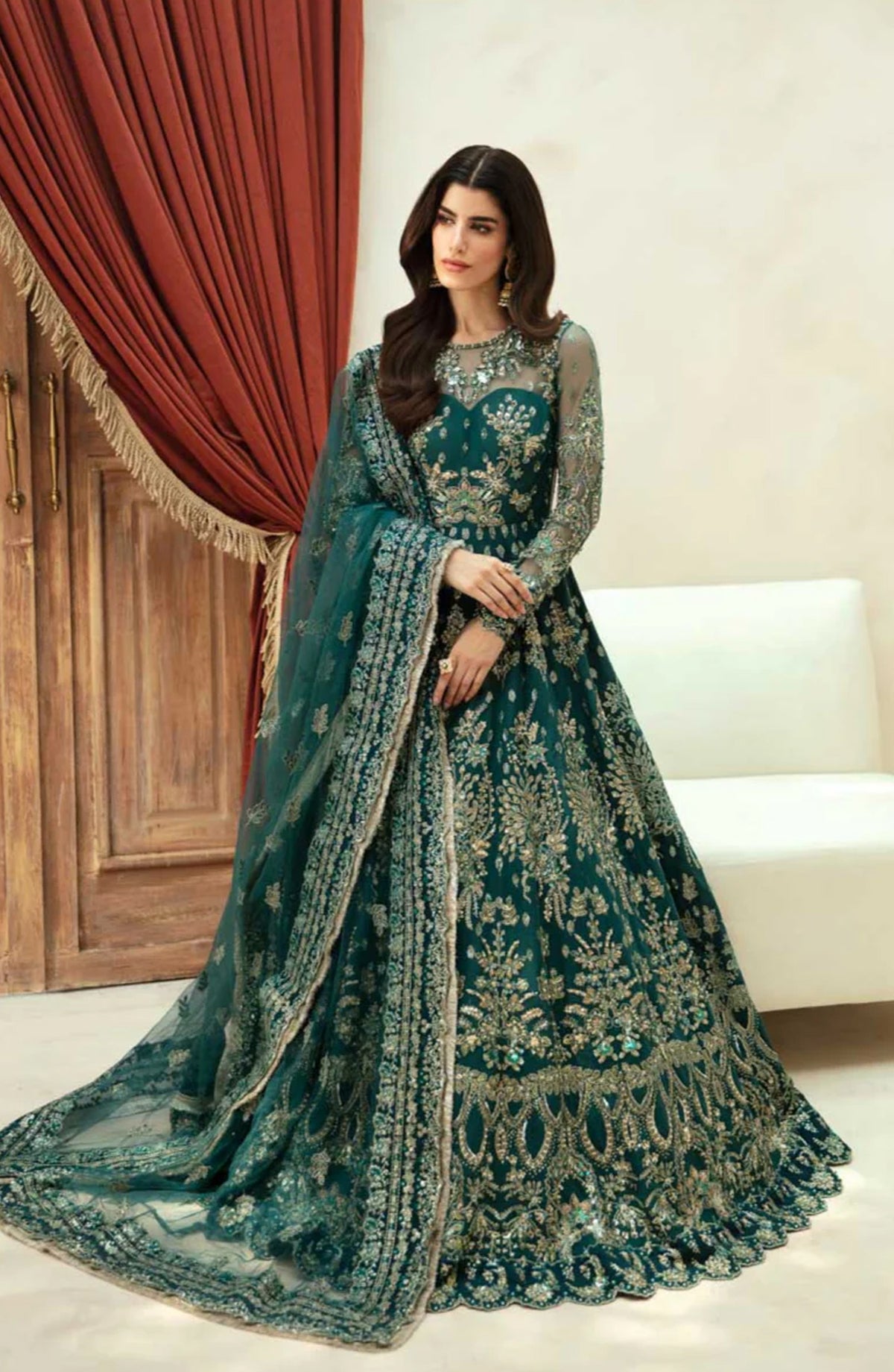 Mastani by Akbar Aslam Luxury Formals Embroidered Net Unstitched 3 Piece Suit - Luxor - AKA25MST - Green - Festive Collection