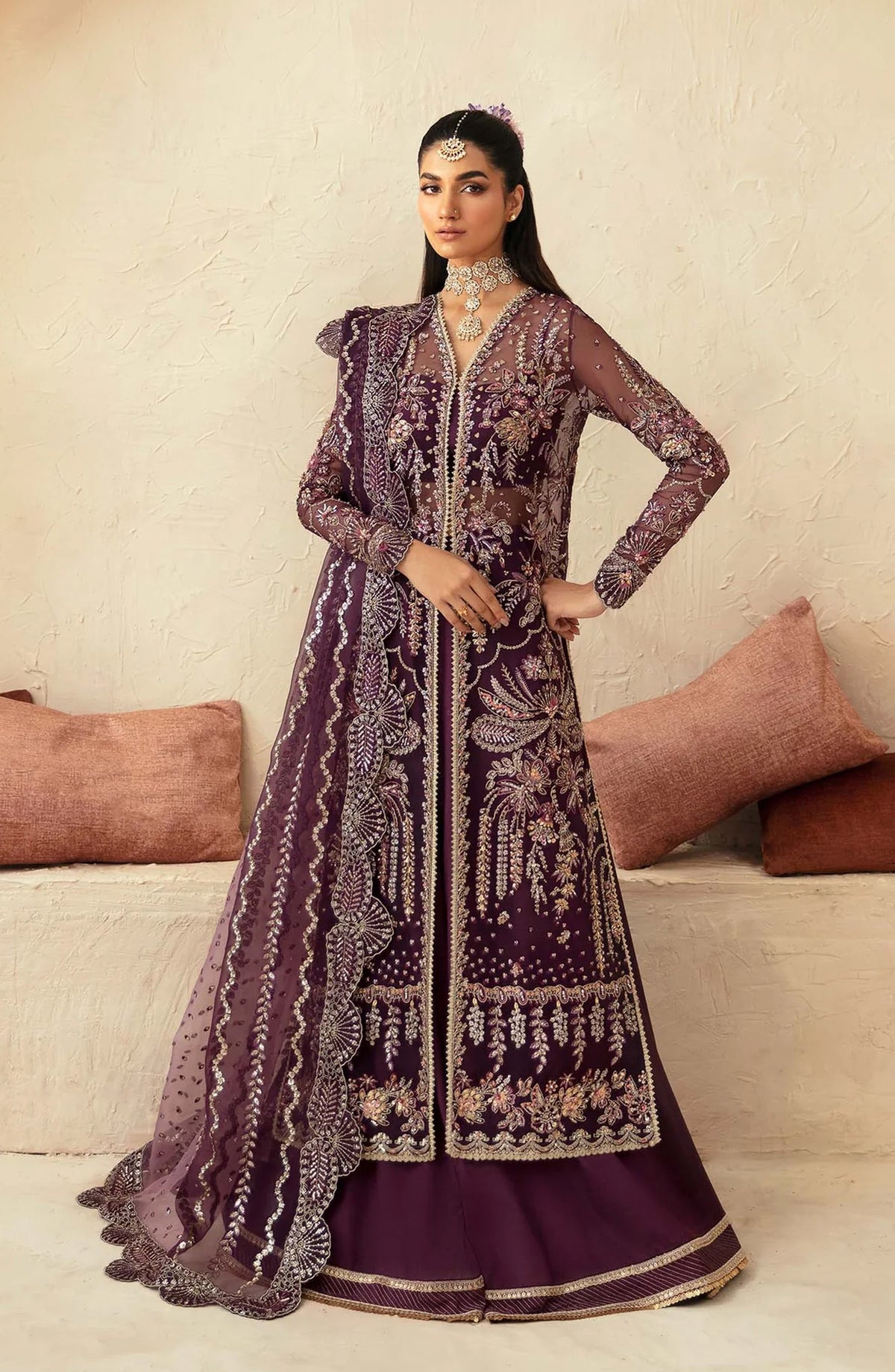 Mastani by Akbar Aslam Luxury Formals Embroidered Organza Unstitched 3 Piece Suit - Aureus - AKA25MST - Purple - Festive Collection