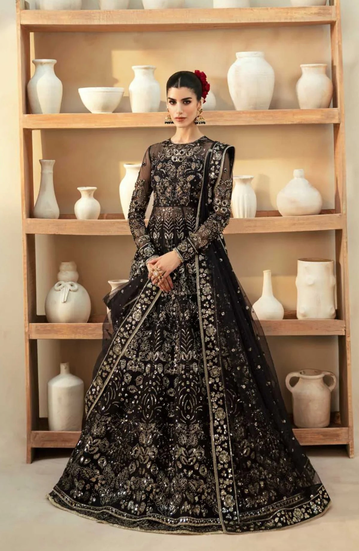 Mastani by Akbar Aslam Luxury Formals Embroidered Organza Unstitched 3 Piece Suit - Cinder - AKA25MST - Black - Festive Collection