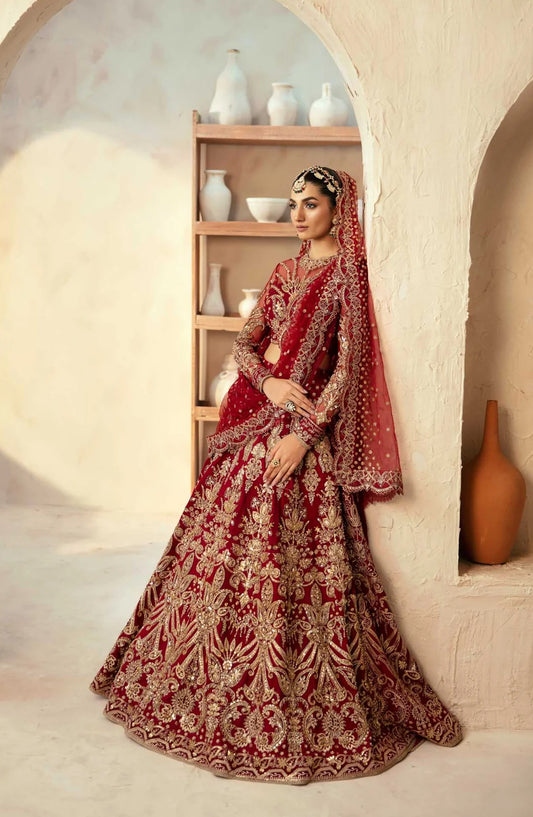 Mastani by Akbar Aslam Luxury Formals Embroidered Net Unstitched 3 Piece Suit - Embyrlen - AKA25MST - Red - Festive Collection