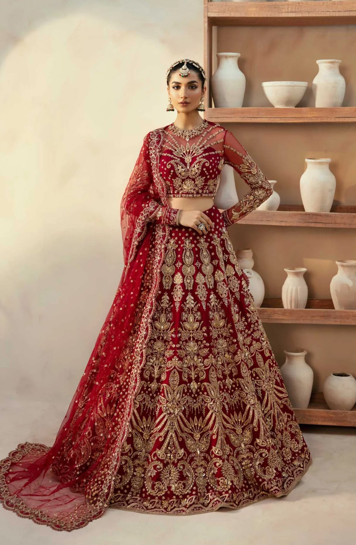 Mastani by Akbar Aslam Luxury Formals Embroidered Net Unstitched 3 Piece Suit - Embyrlen - AKA25MST - Red - Festive Collection